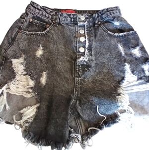 Signature Distressed Black Denim Washed Out Jean Shorts Size 8 Summer Beachy